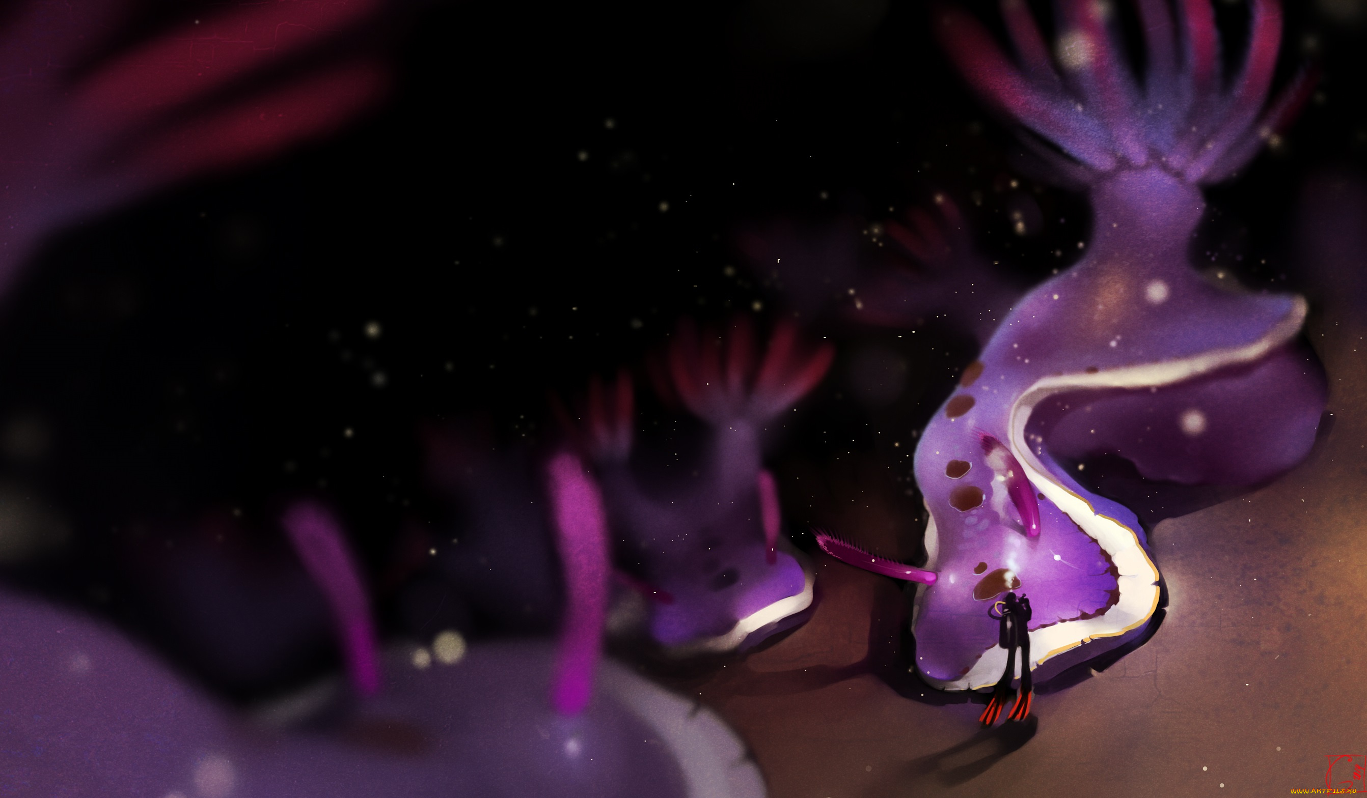 gaudibuendia, фэнтези, существа, морские, слизни, огромные, сиреневые