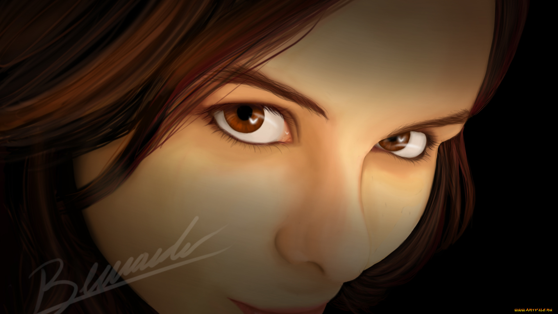 рисованное, люди, улыбка, карие, глаза, взгляд, девушка