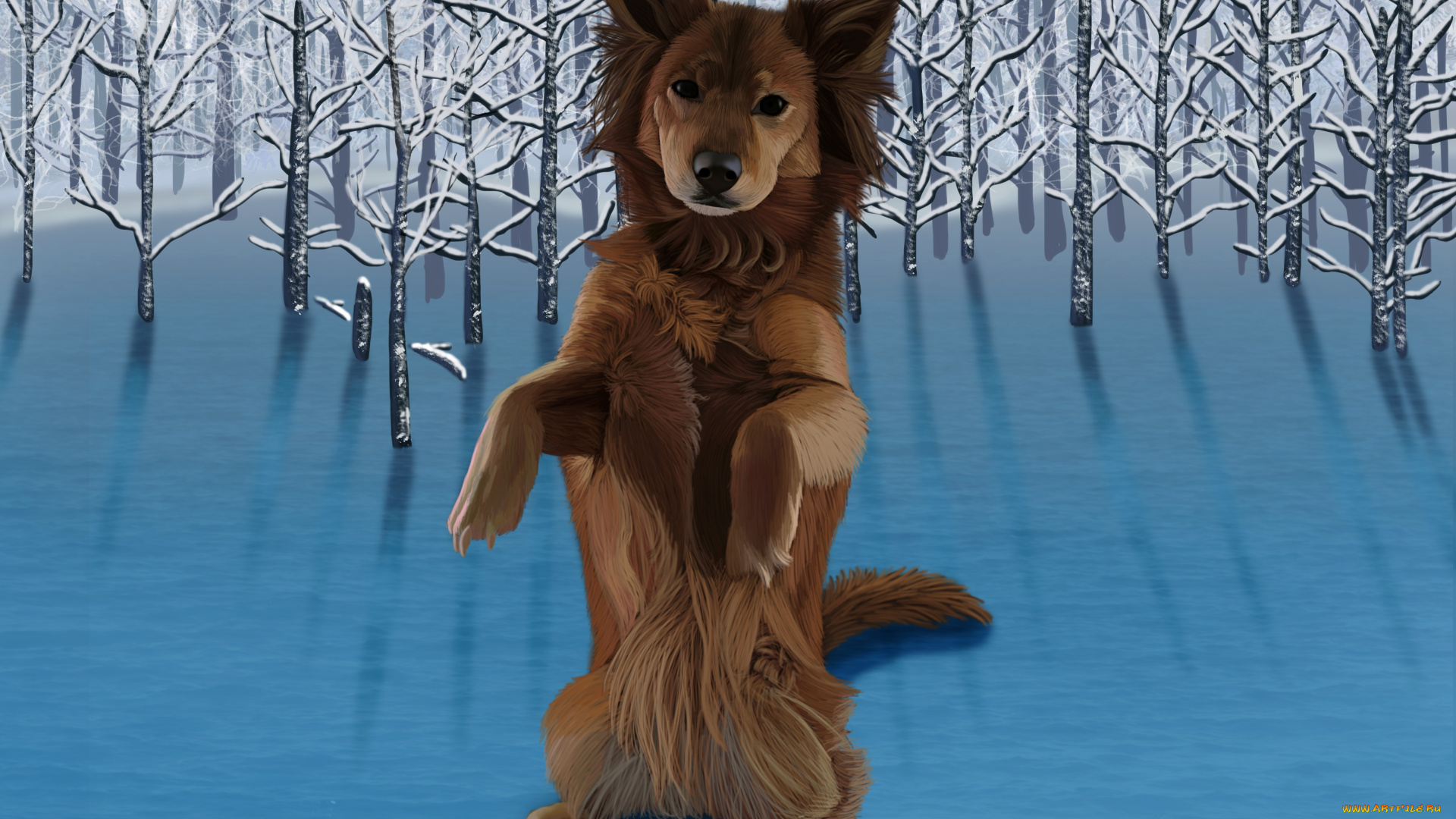 рисованное, животные, , собаки, собака, взгляд, лес