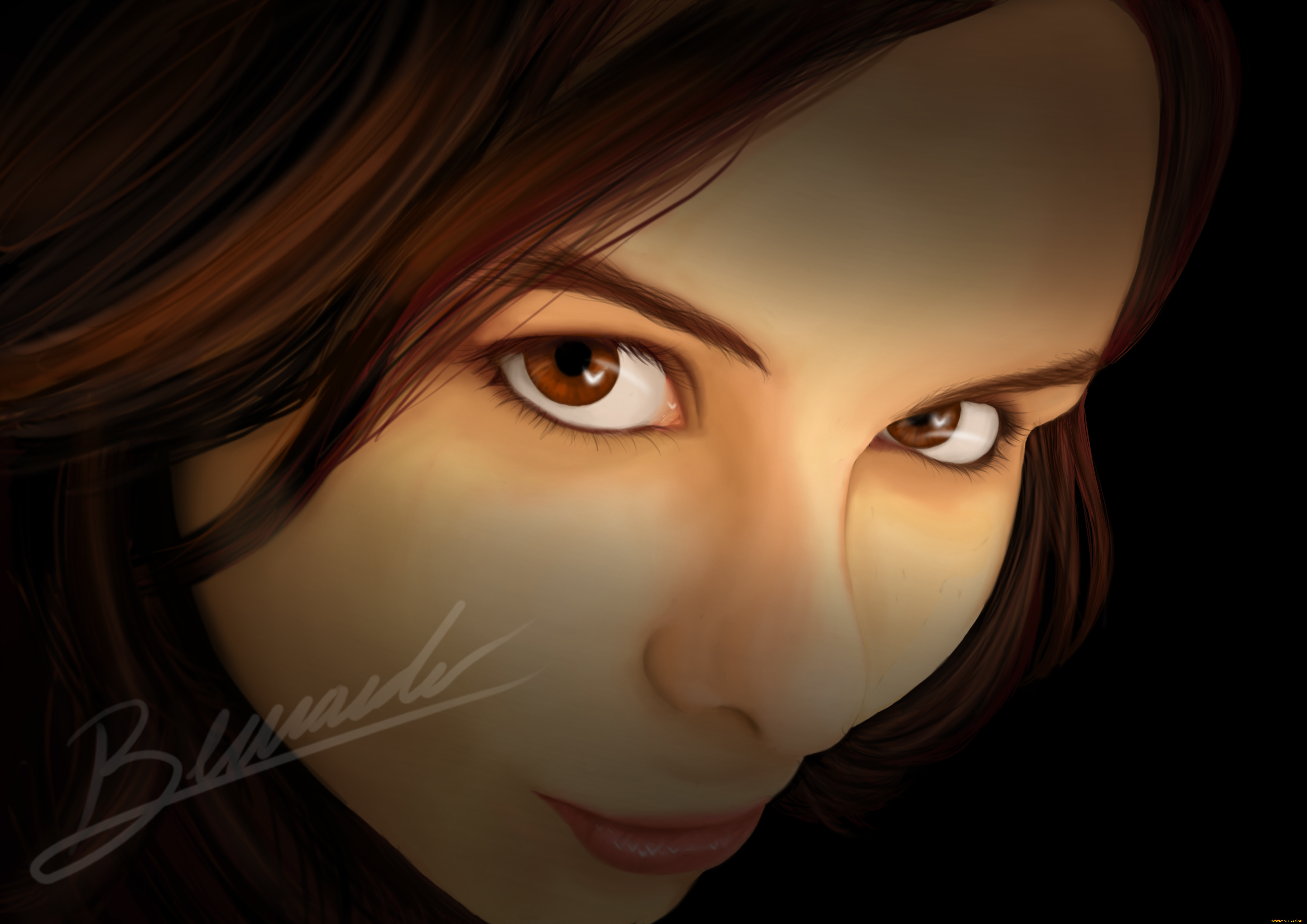 рисованное, люди, улыбка, карие, глаза, взгляд, девушка