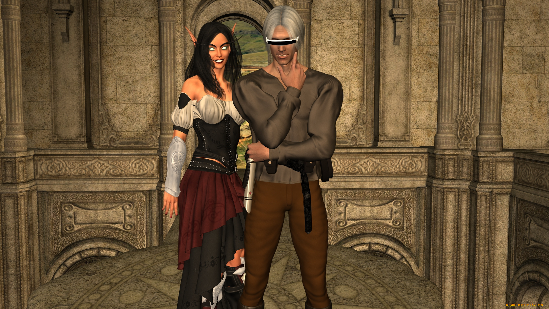 3д, графика, эльфы, , elves, фон, взгляд, эльфийка