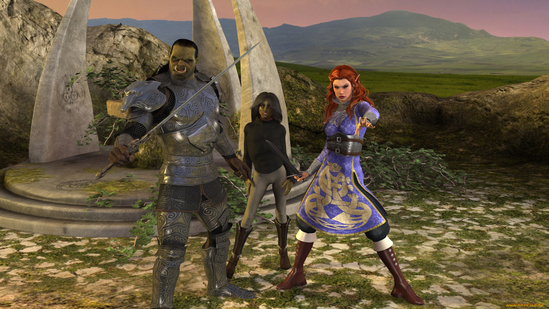 3д, графика, эльфы, , elves, взгляд, эльфийка, фон