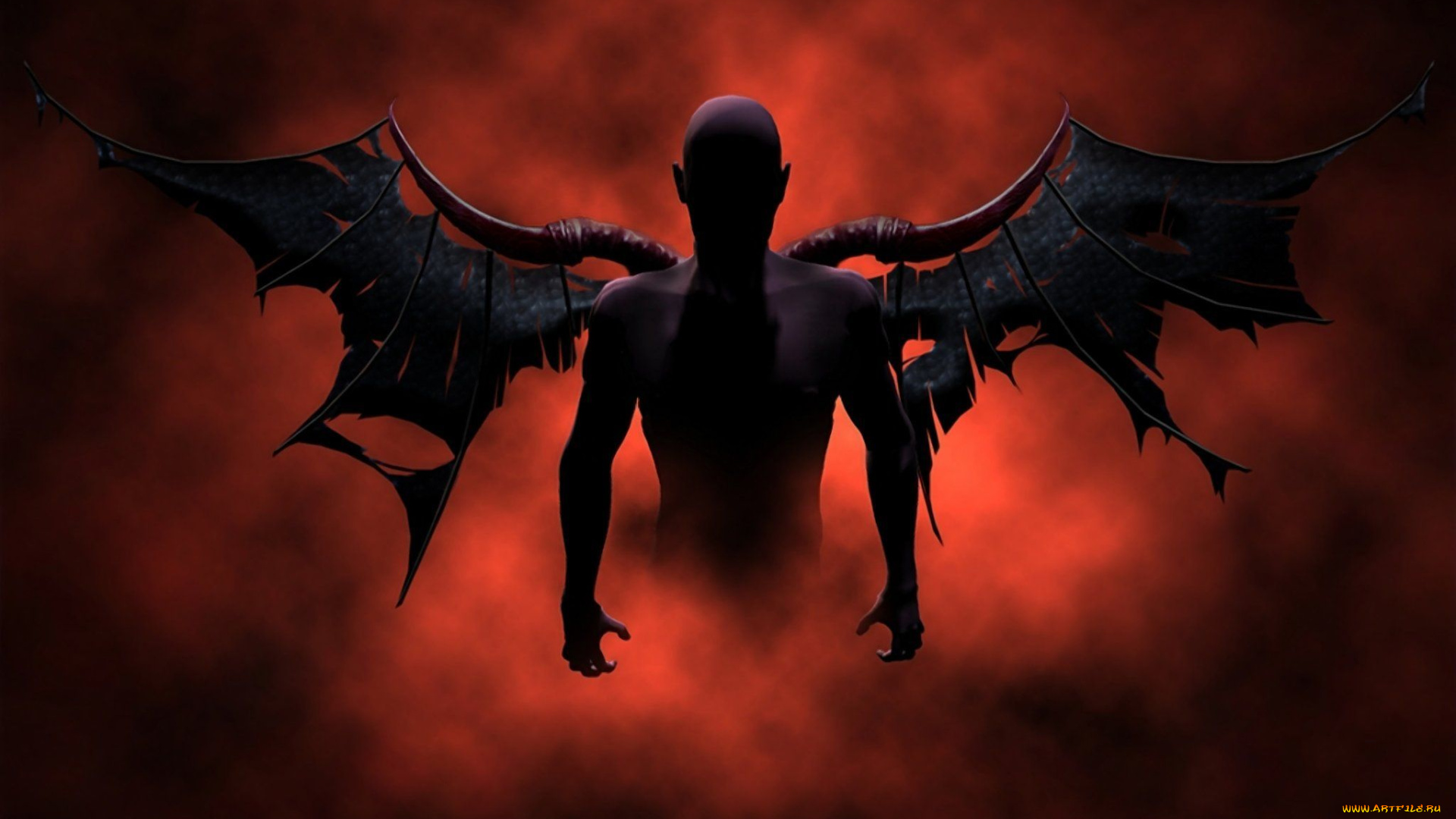 3д, графика, ужас, , horror, демон, крылья, огонь, туман, дыры