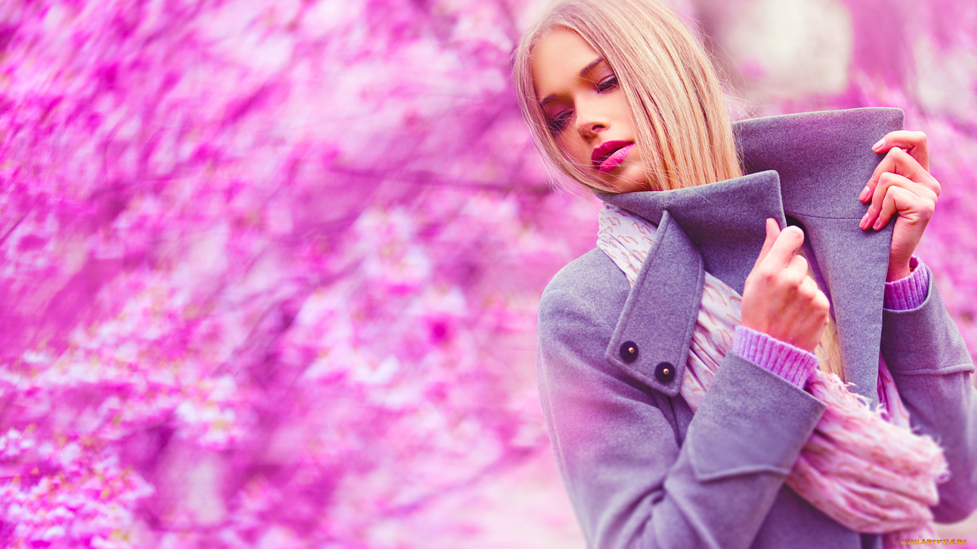 девушки, -unsort, , блондинки, шарф, пальто, блондинка, весна, цветение