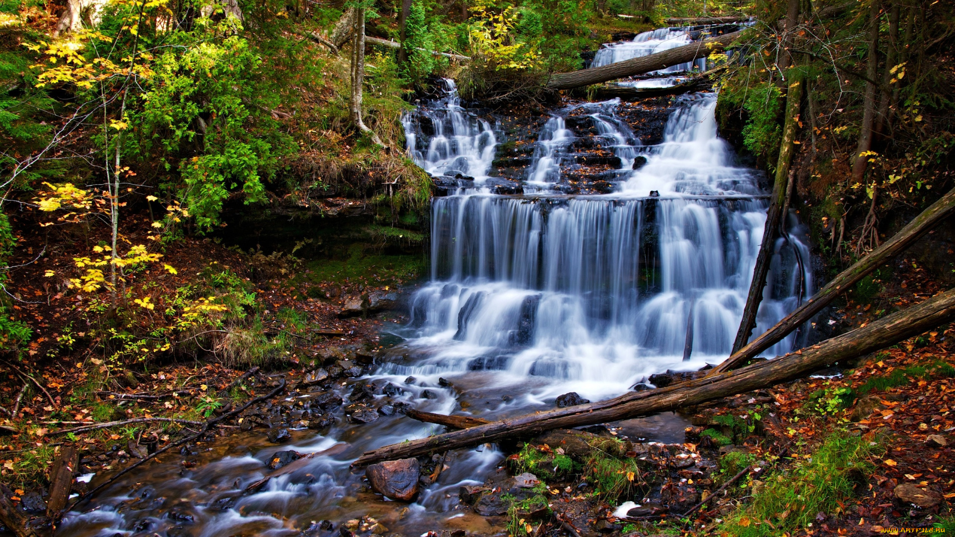 природа, водопады, камни, поток