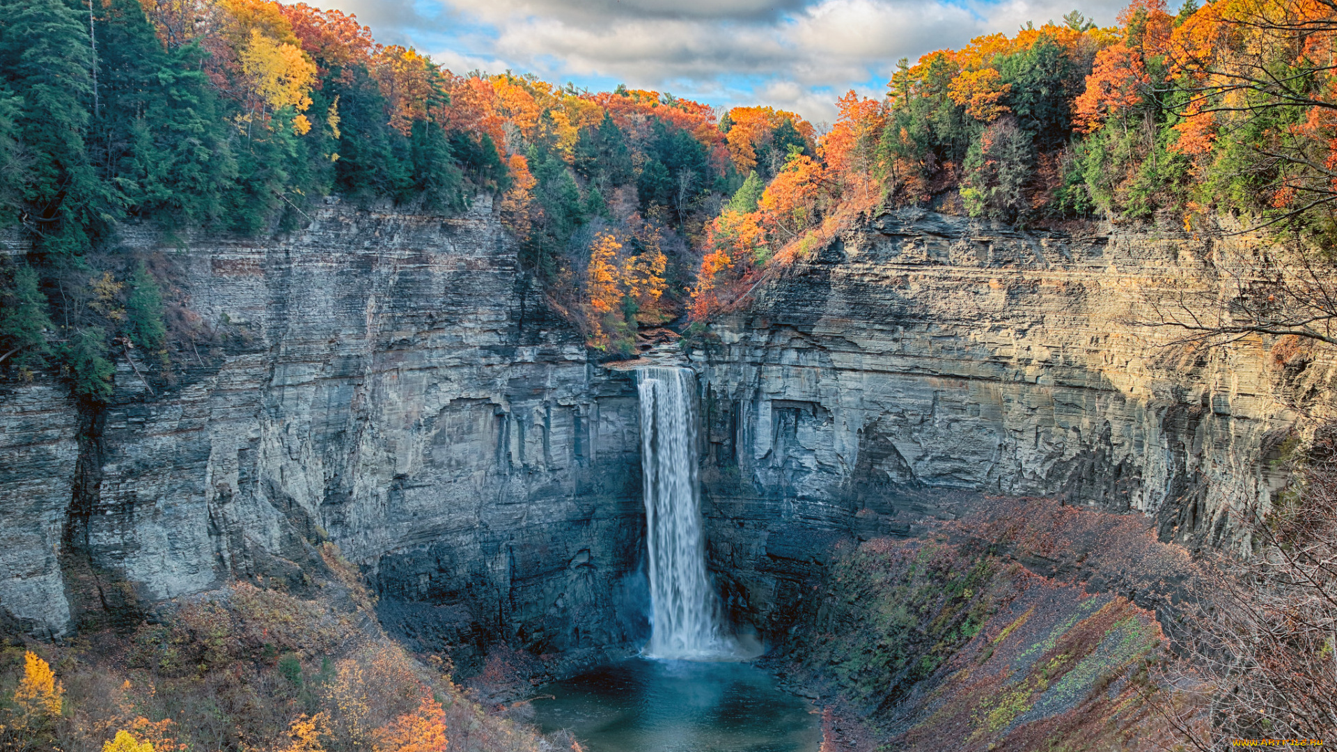 природа, водопады, река, водопад, лес