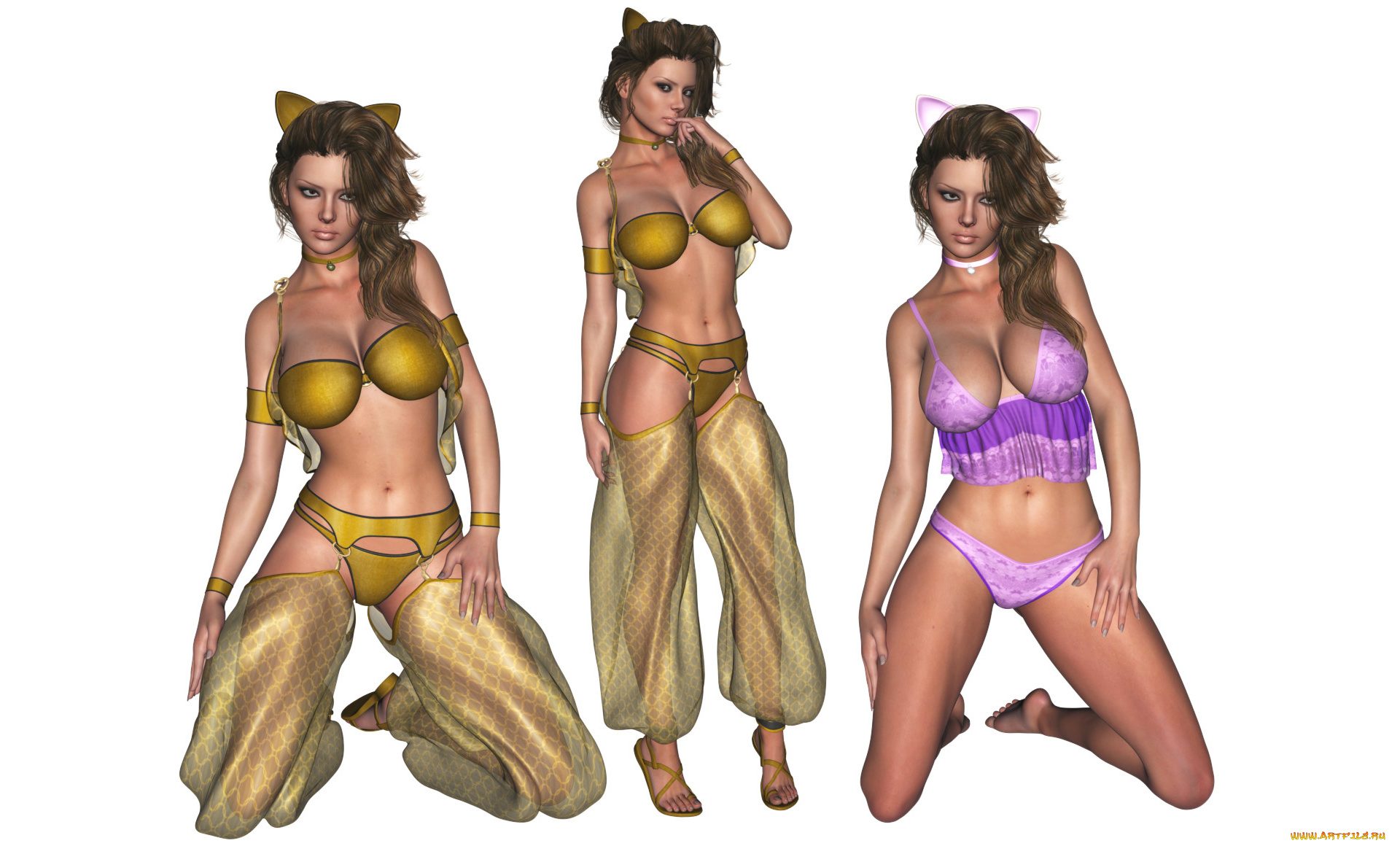 3д, графика, существа, , creatures, купальник, взгляд, фон, девушки
