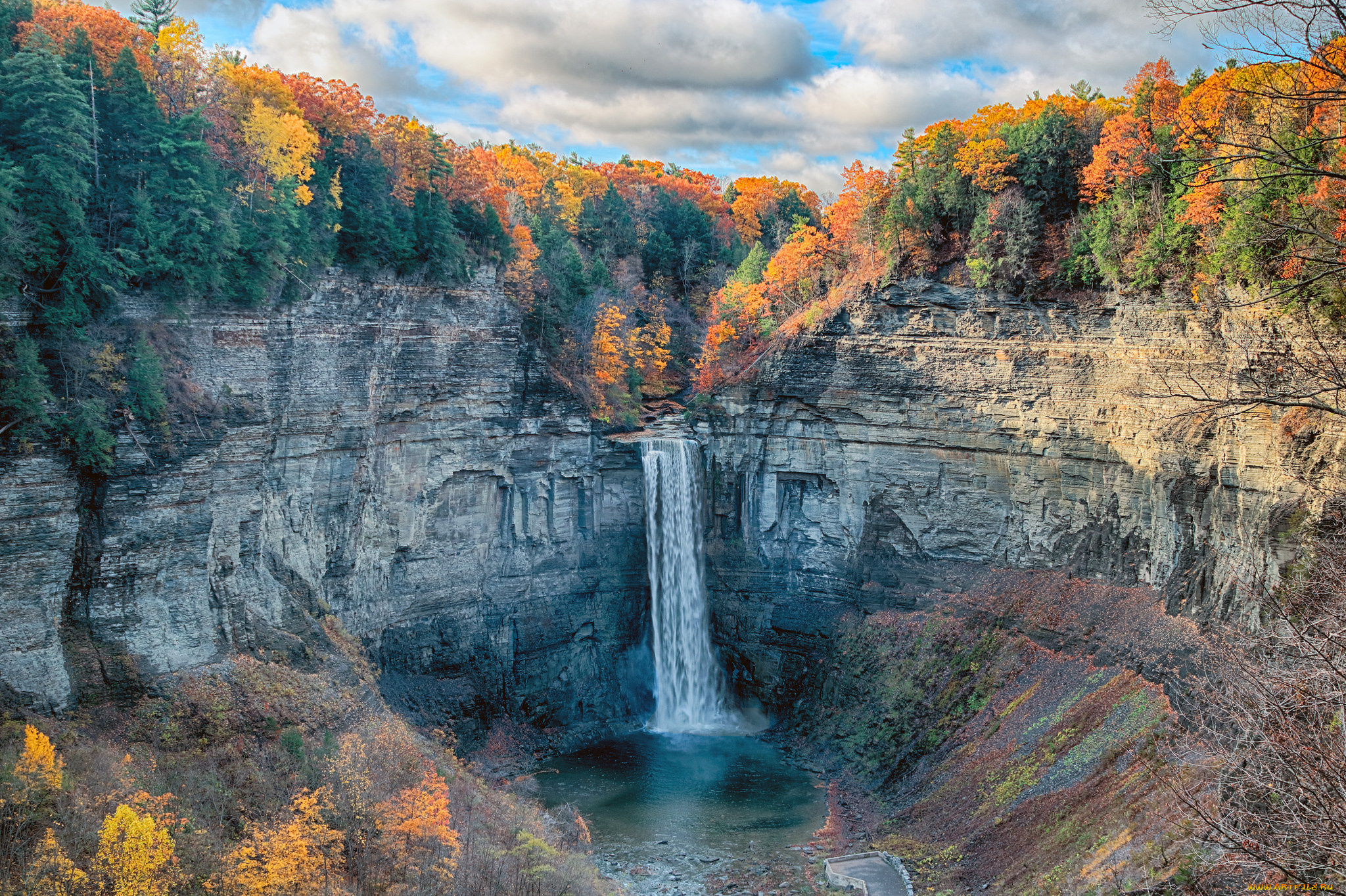 природа, водопады, река, водопад, лес