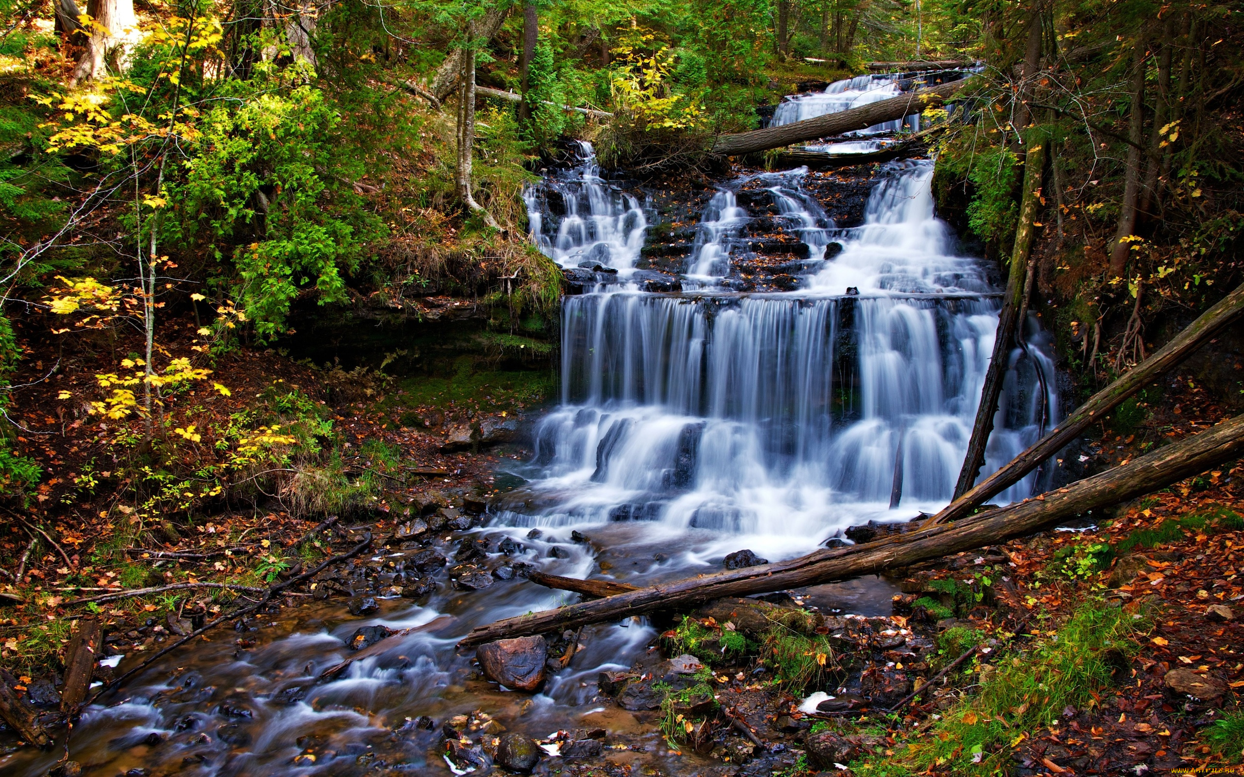 природа, водопады, камни, поток