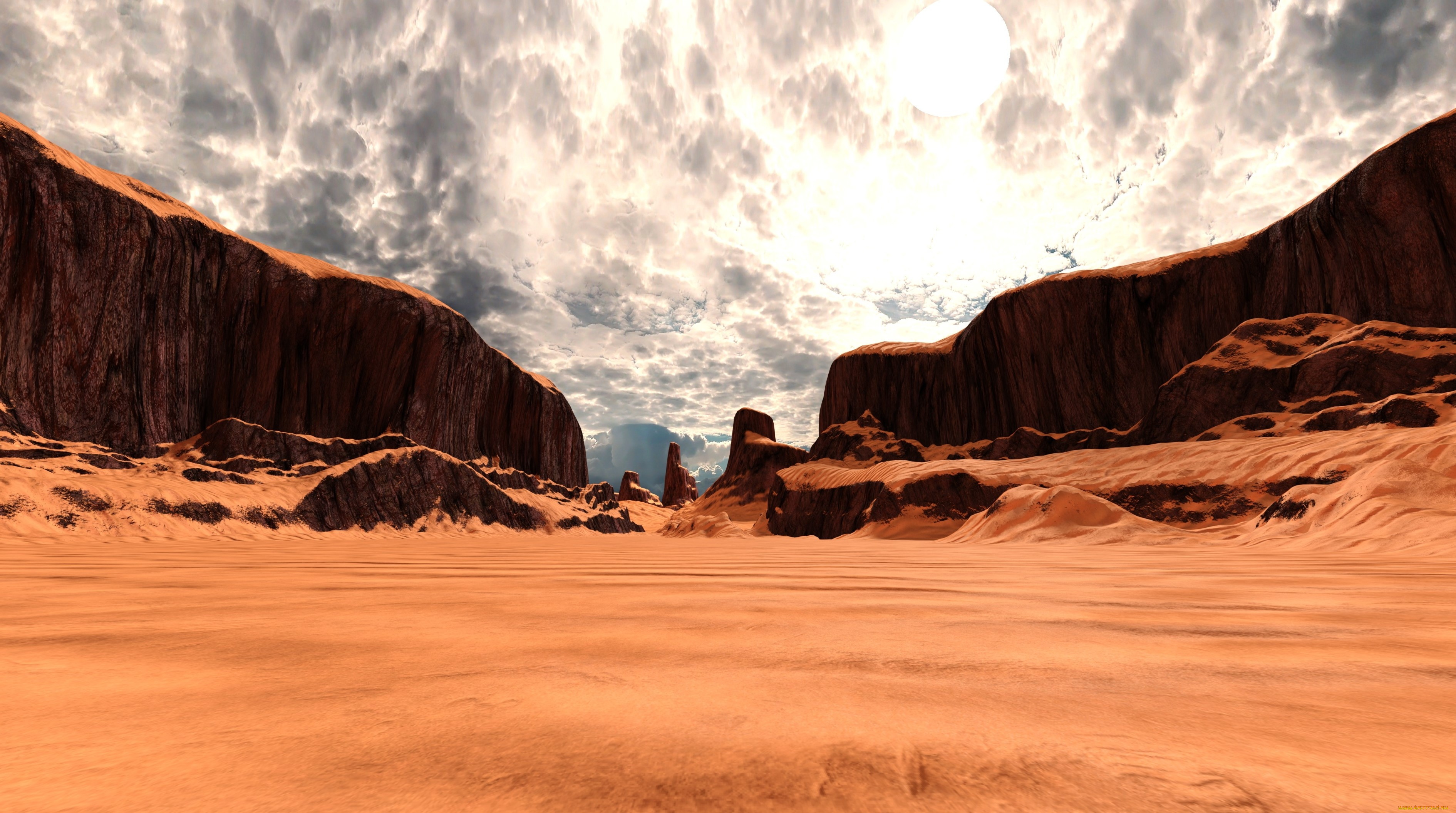 3д, графика, природа, , nature, облака, горы