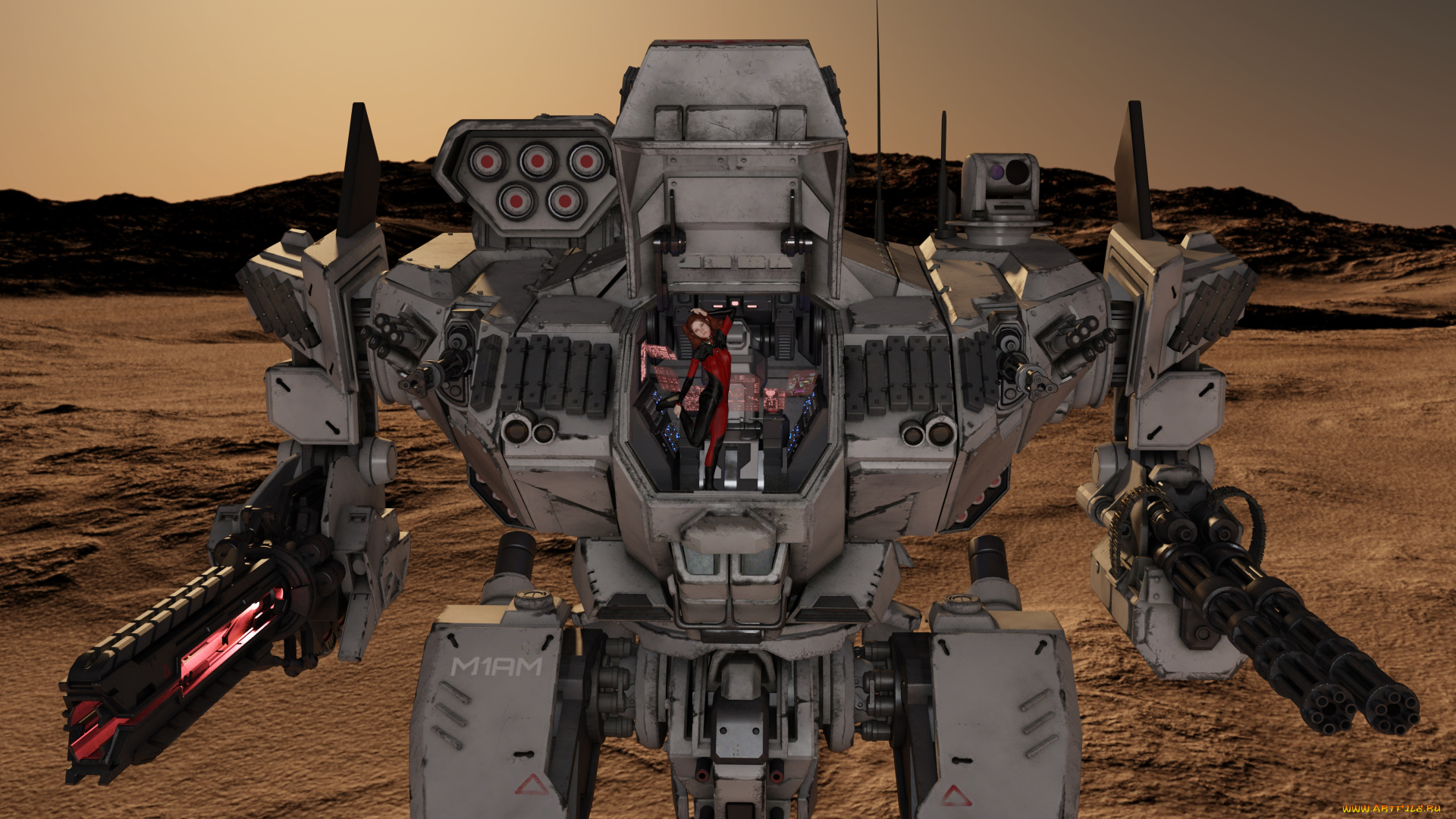 3д, графика, фантазия, , fantasy, робот, девушка, фон, взгляд