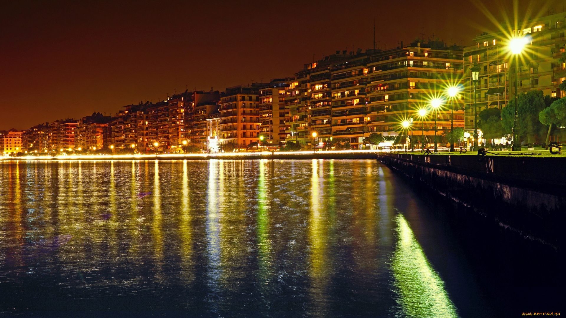 thessaloniki, города, -, огни, ночного, города, простор