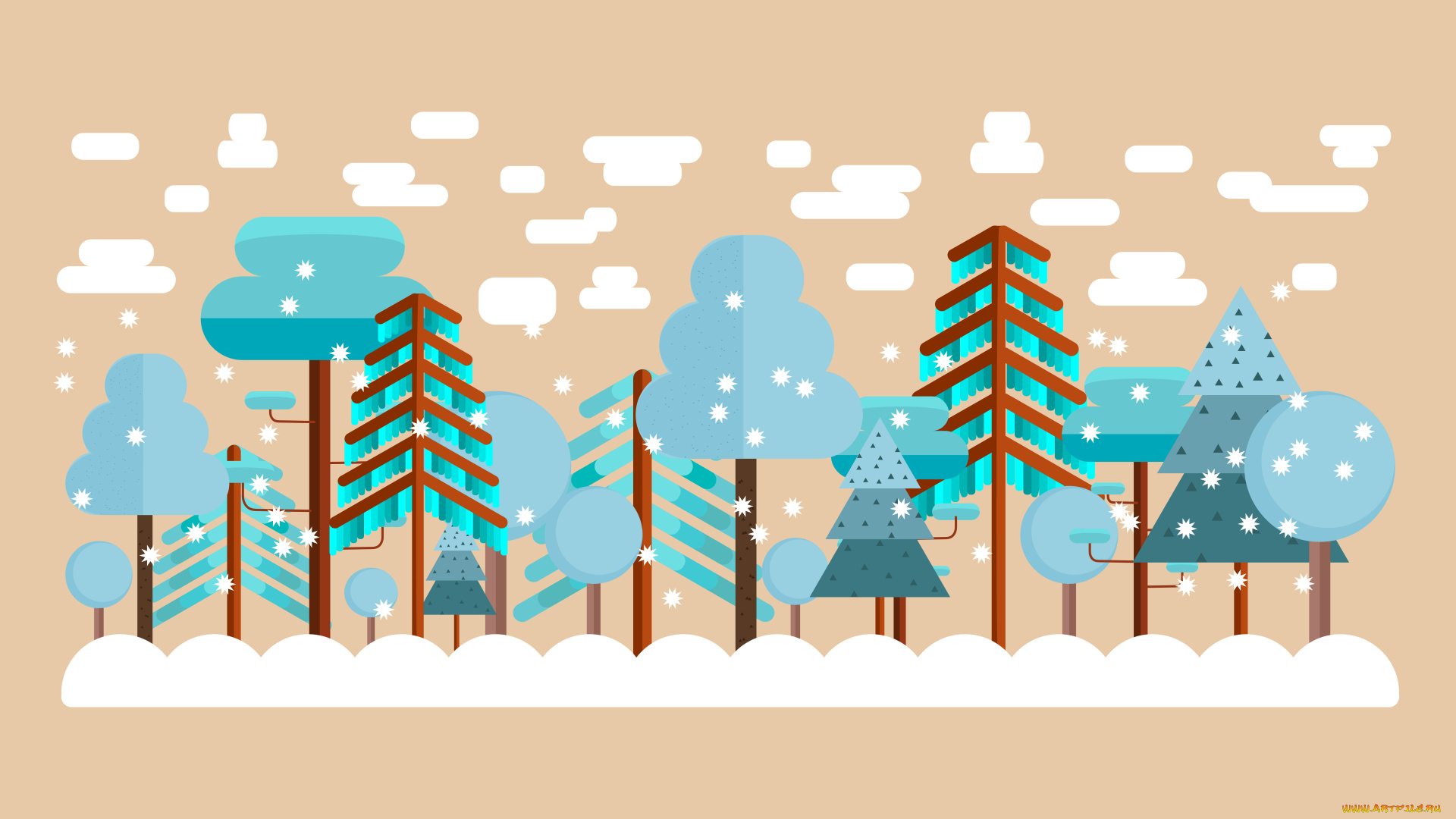 векторная, графика, природа, , nature, облака, лес