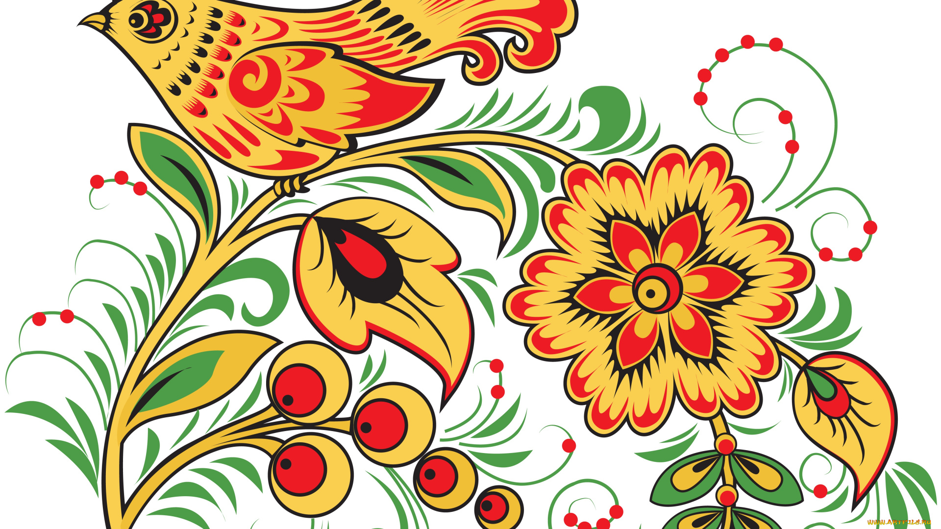 векторная, графика, птицы, , птицы, фон, цветы