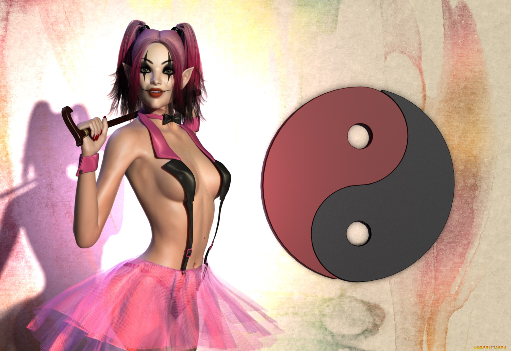 3д, графика, эльфы, , elves, взгляд, эльфийка, фон