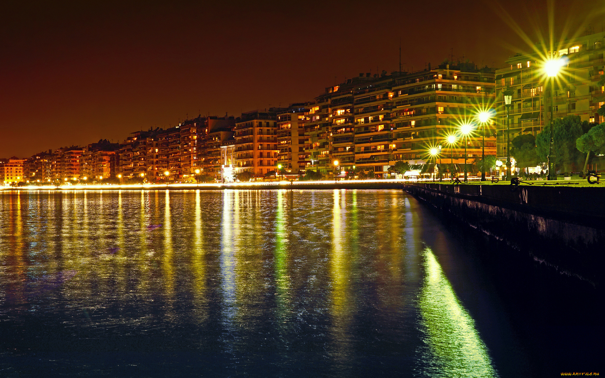 thessaloniki, города, -, огни, ночного, города, простор