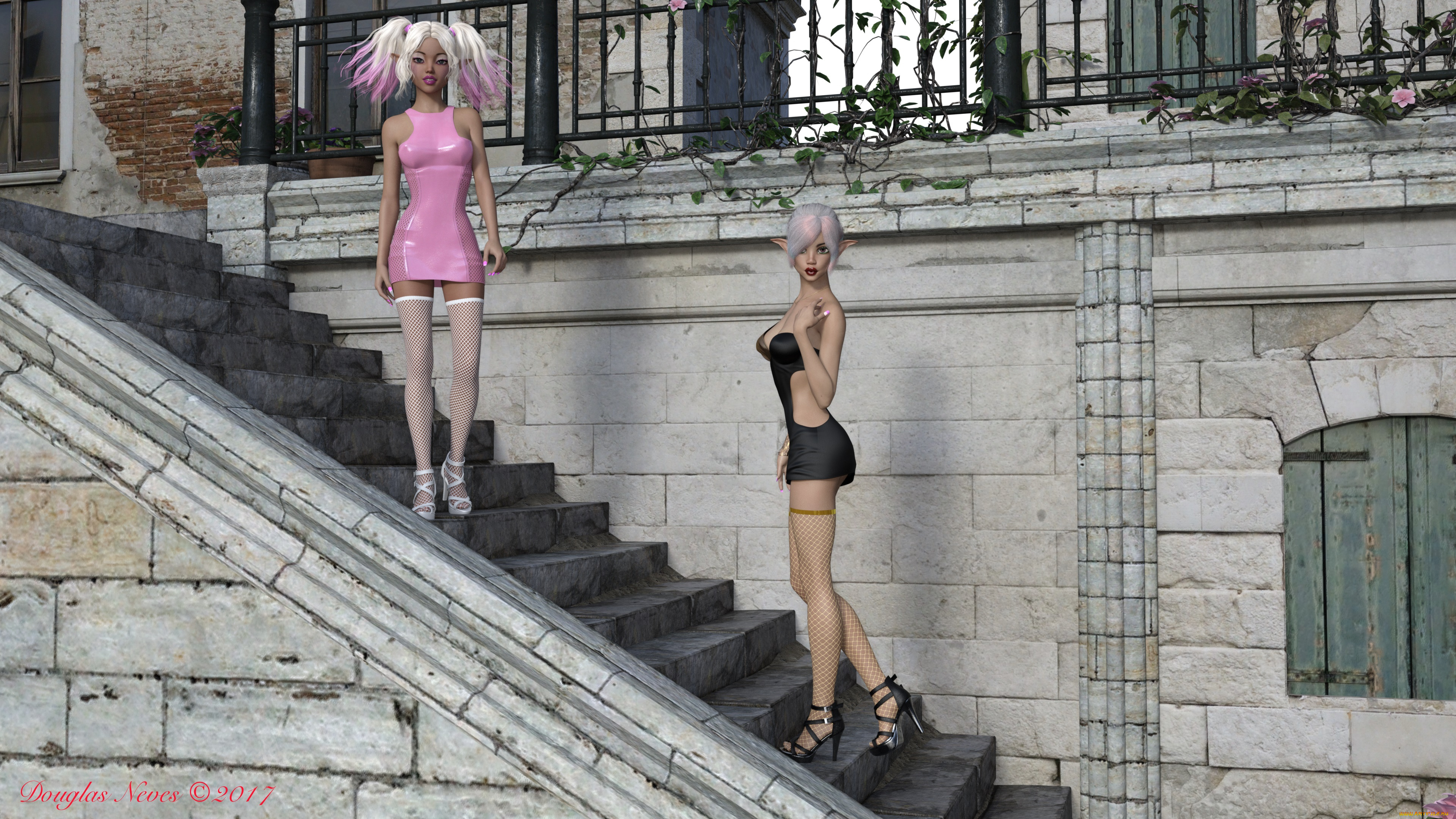 3д, графика, эльфы, , elves, фон, взгляд, эльфийки