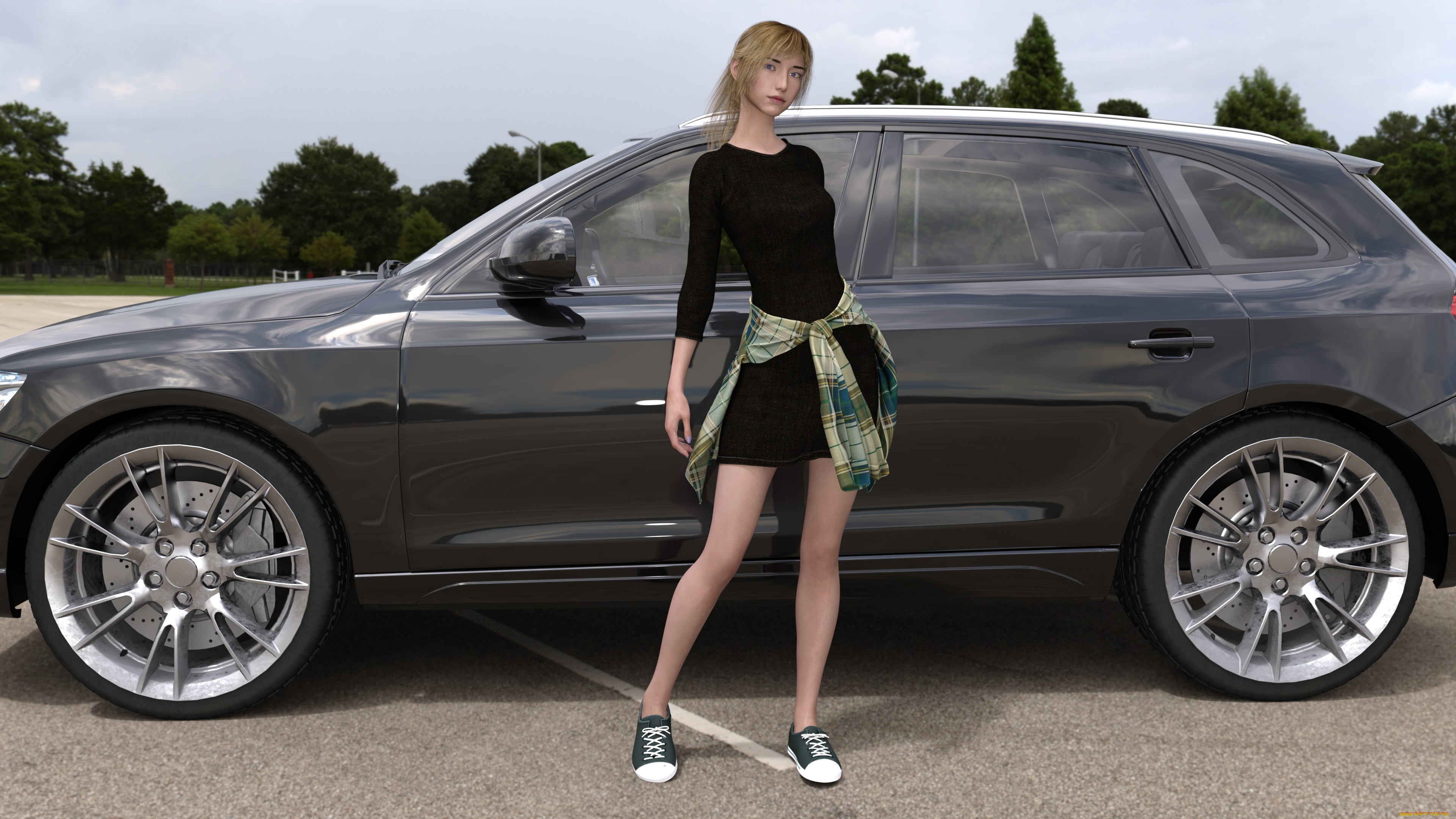 3д, графика, люди-авто, мото, , people-, car, , , moto, фон, взгляд, девушка