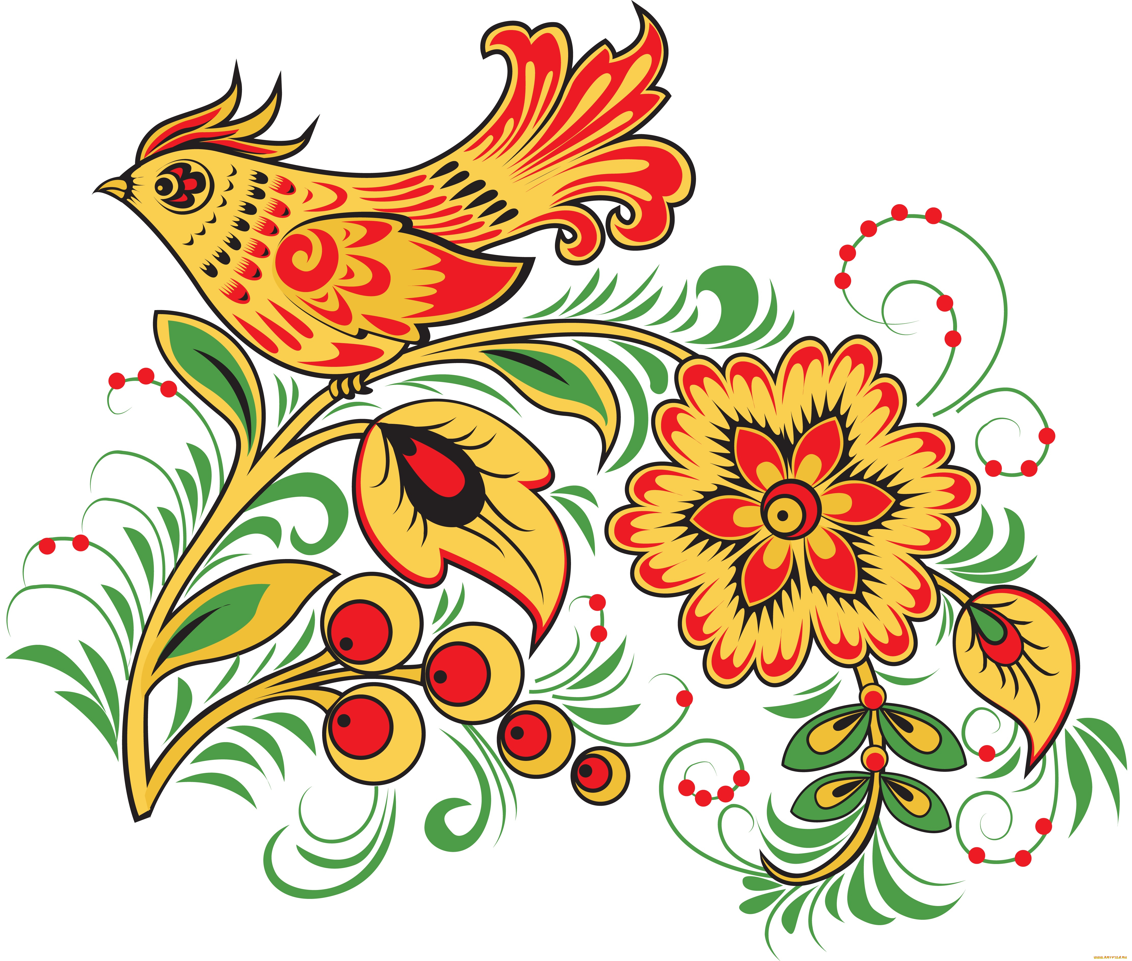 векторная, графика, птицы, , птицы, фон, цветы