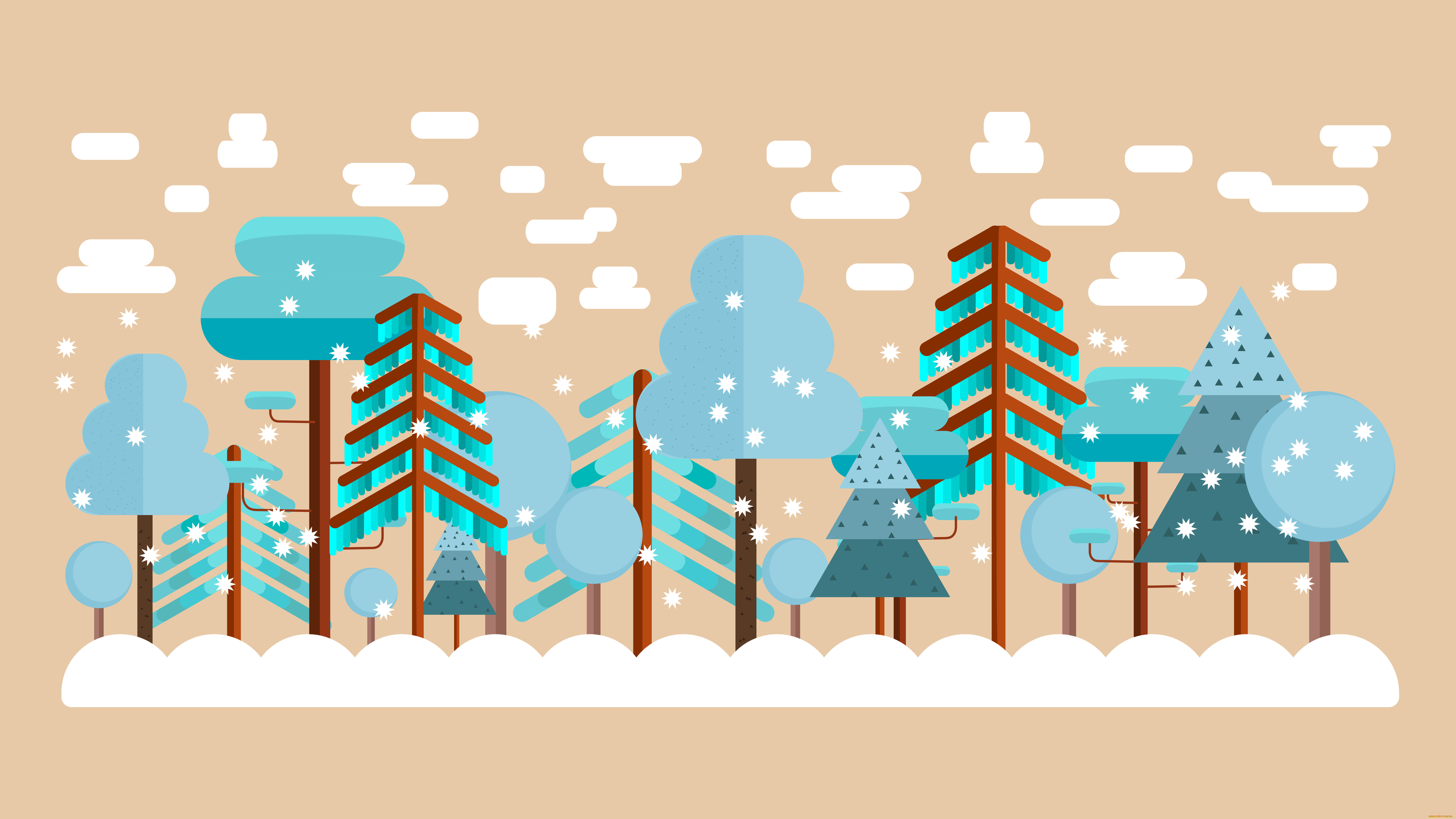 векторная, графика, природа, , nature, облака, лес