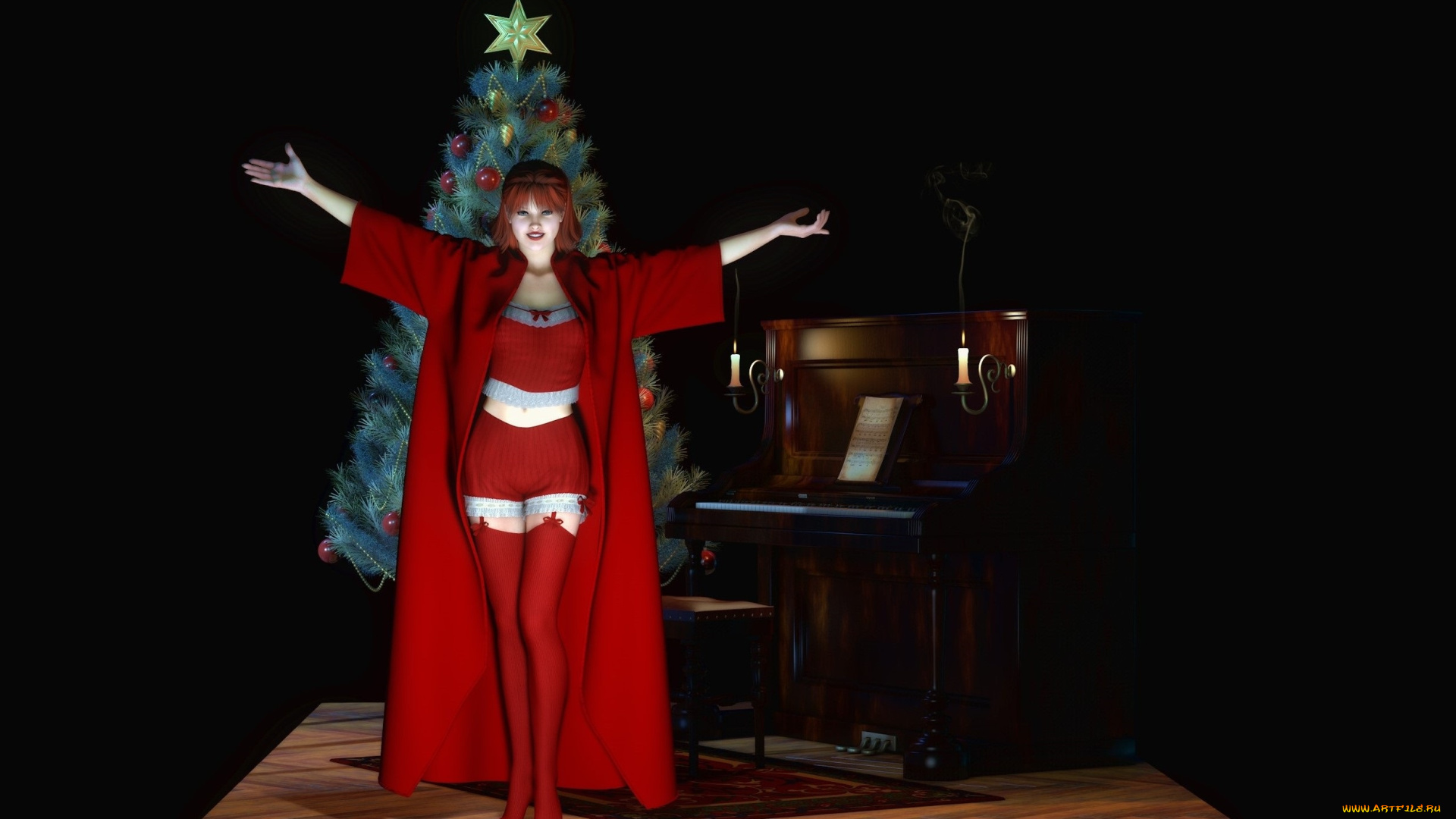 3д, графика, праздники, , holidays, фон, взгляд, девушка, снегурочка