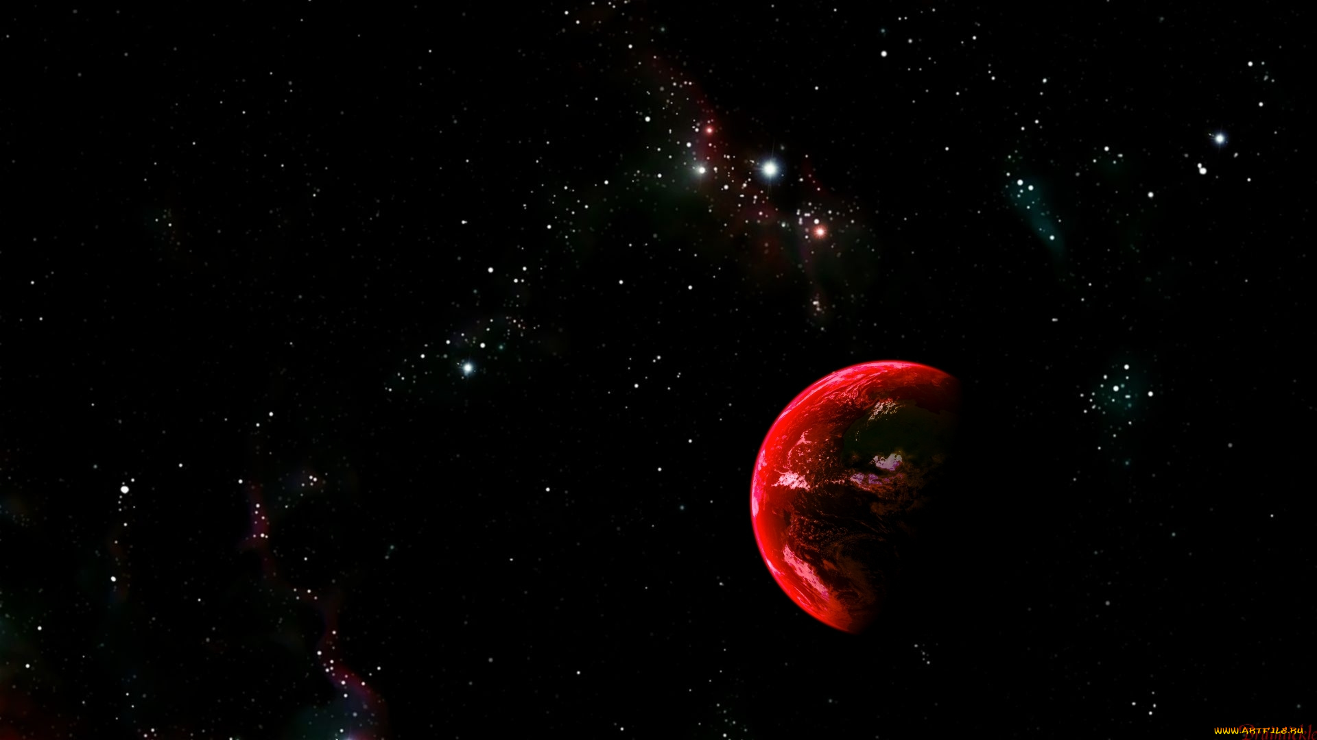 космос, арт, красная, планета