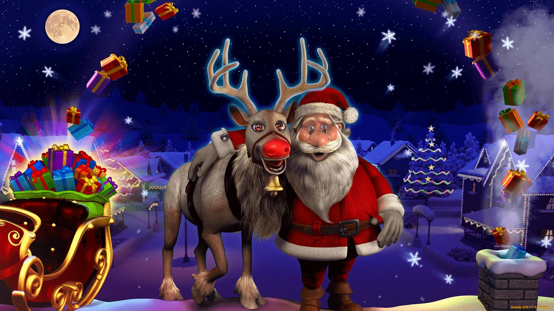 праздничные, векторная, графика, , новый, год, олень, санта, клаус, дед, мороз