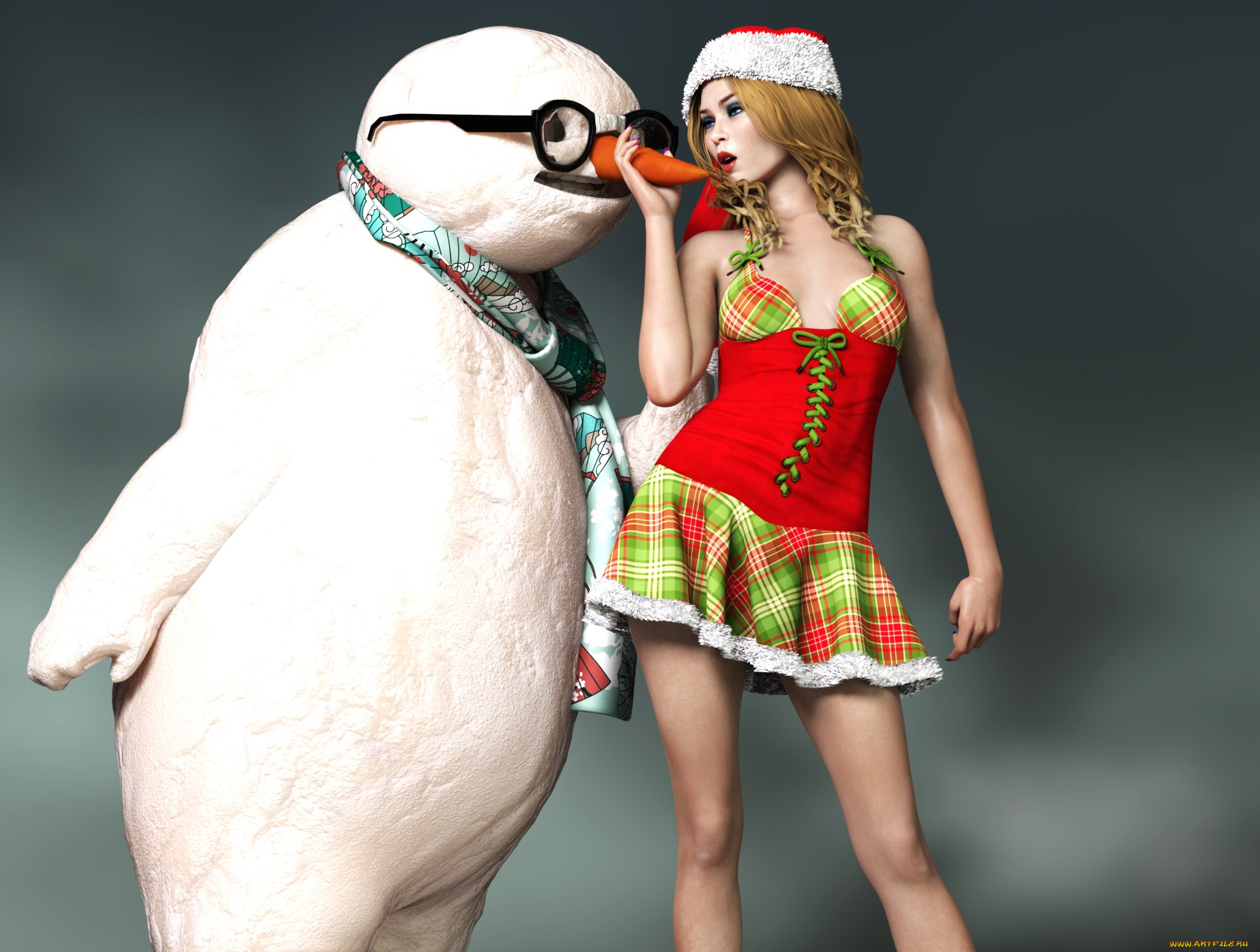 3д, графика, праздники, , holidays, фон, снегурочка, девушка, взгляд