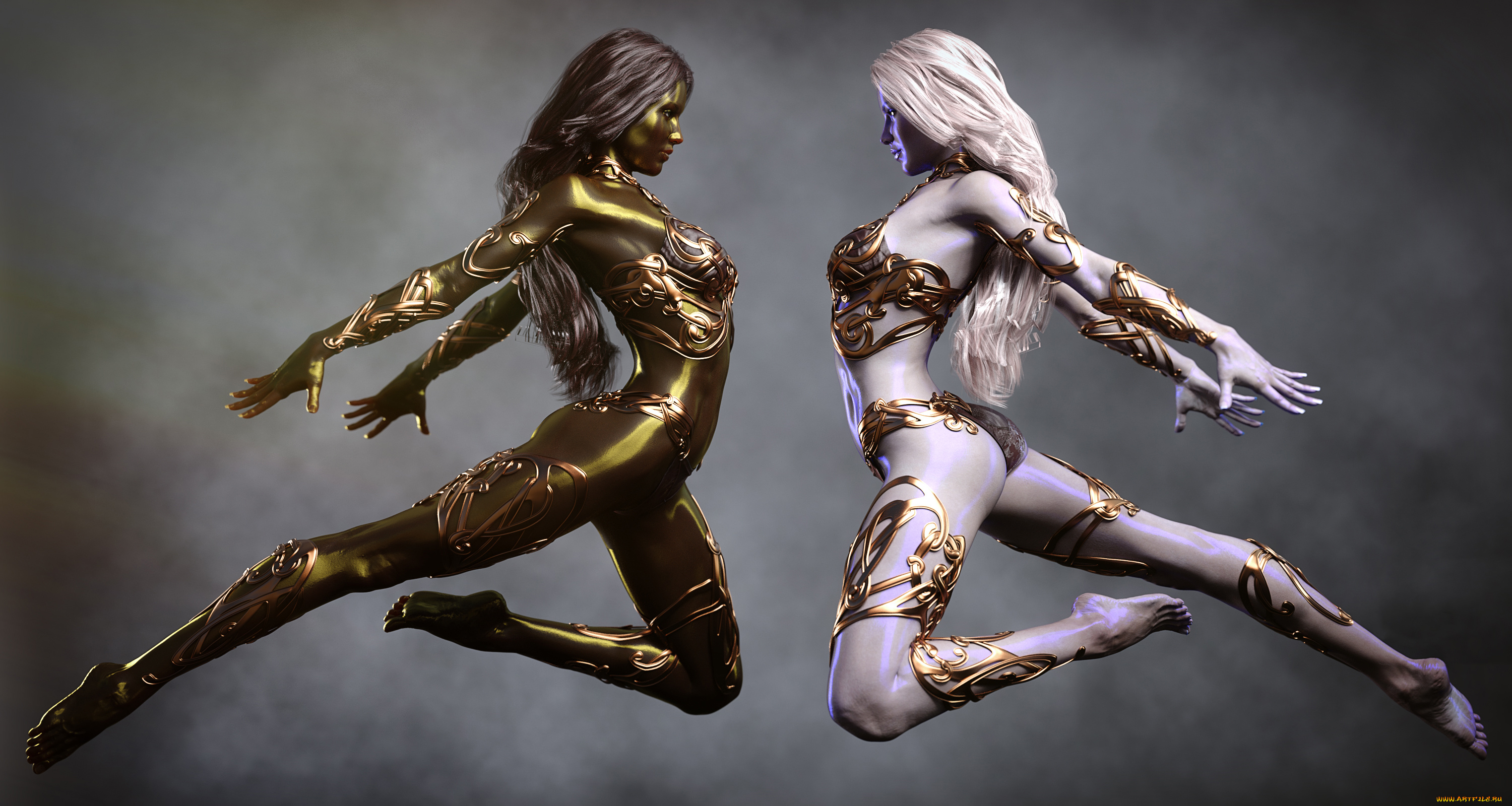 3д, графика, фантазия, , fantasy, прыжок, униформа, фон, девушки