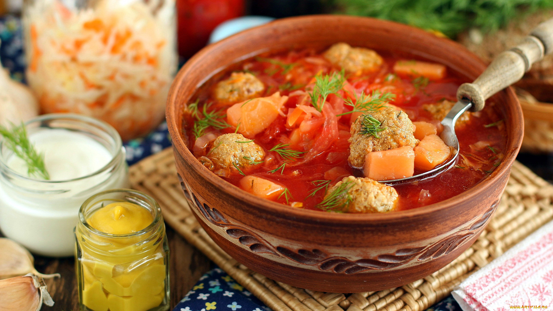 еда, первые, блюда, щи, фрикадельки