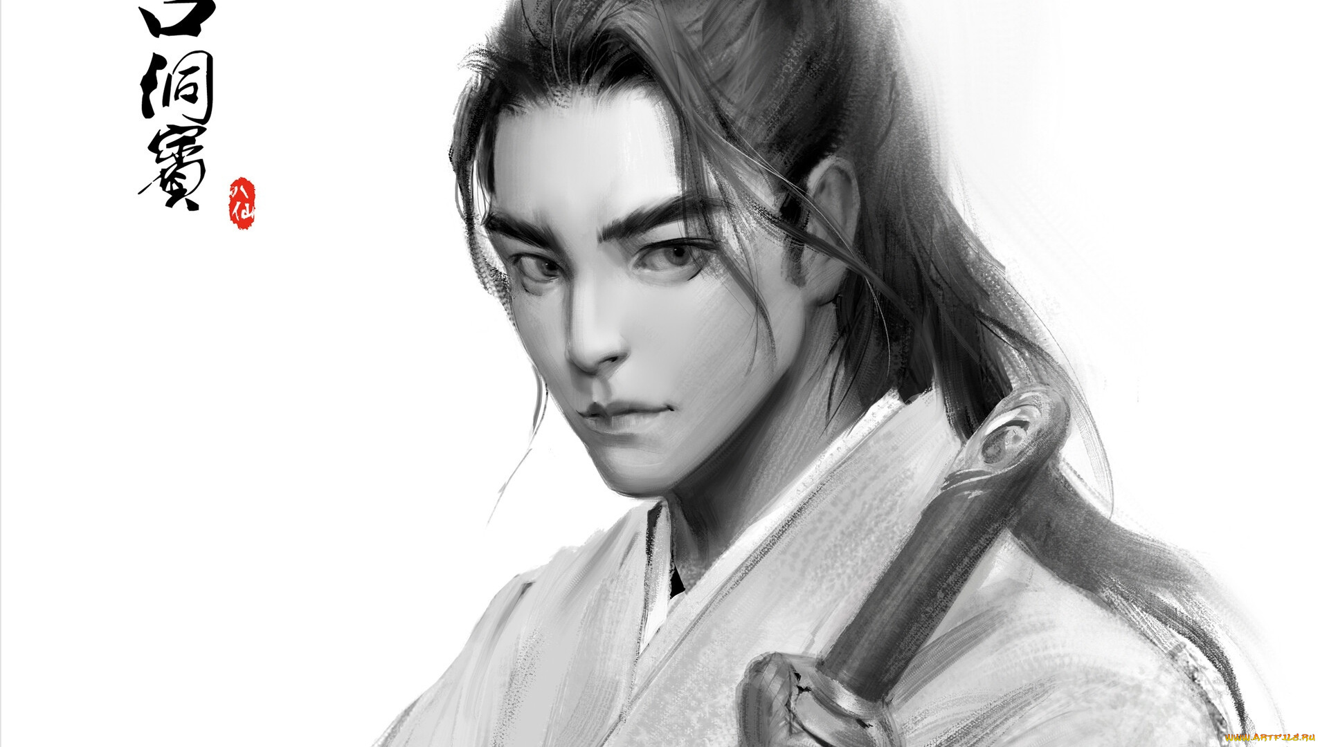 рисованное, люди, парень, меч, бессмертный