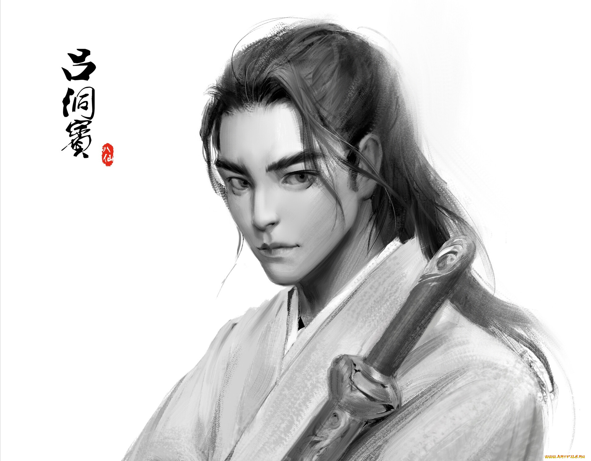 рисованное, люди, парень, меч, бессмертный