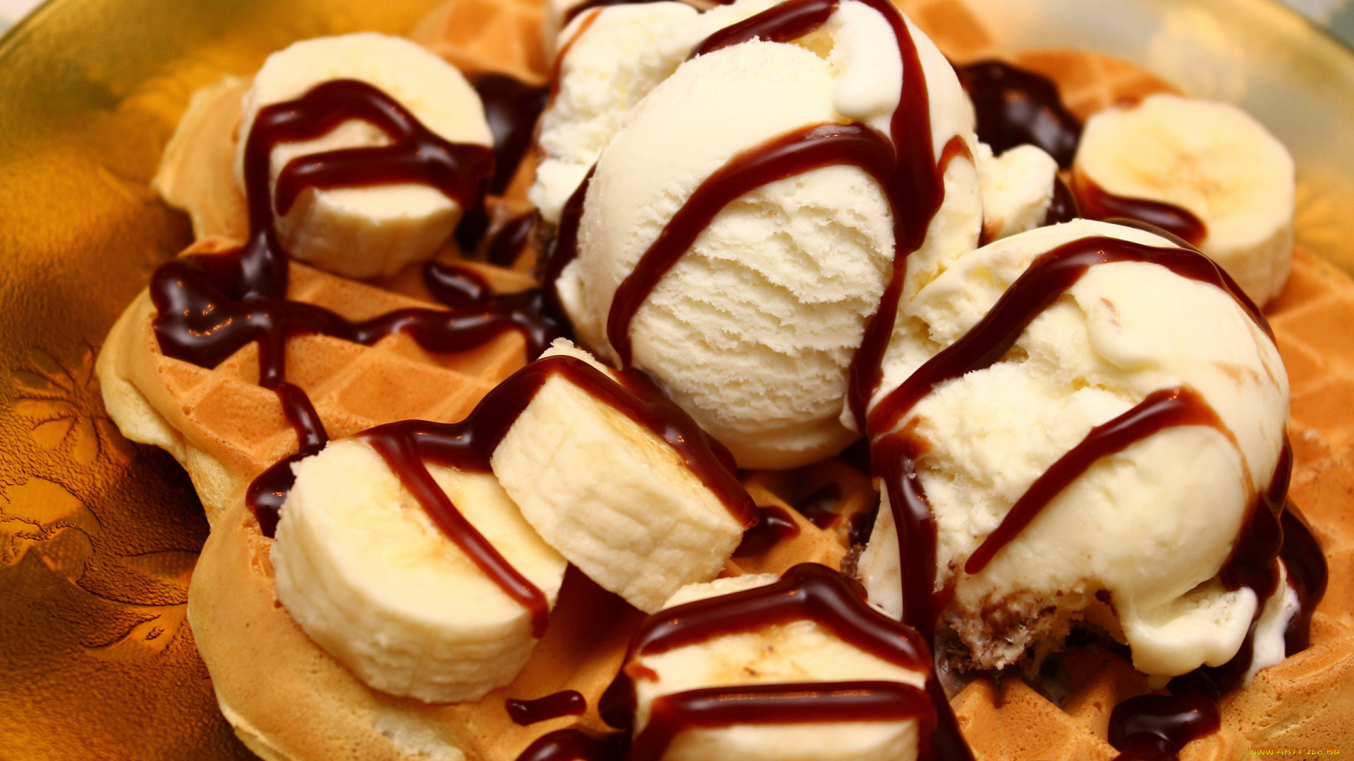 еда, мороженое, , десерты, бананы, сироп