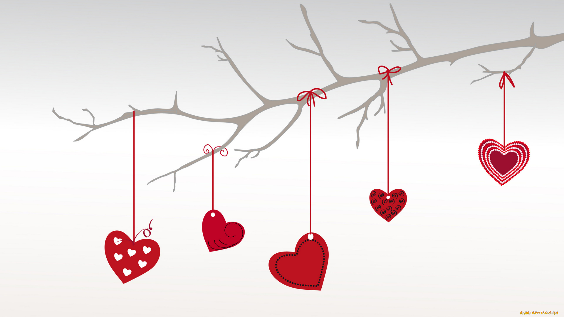 векторная, графика, сердечки, , hearts, ветка, сердечки