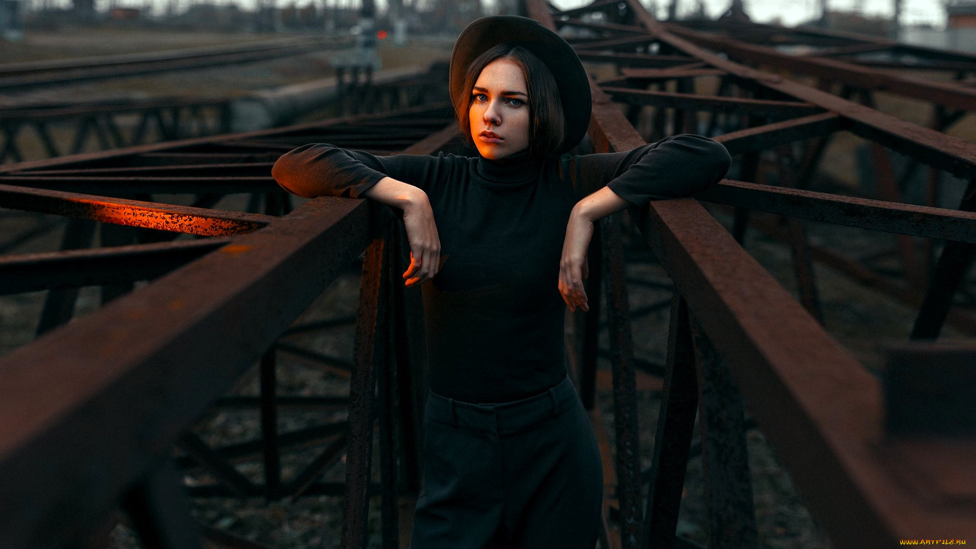 девушки, -, брюнетки, , шатенки, брюнетка, шляпа, свитер, брюки, конструкции