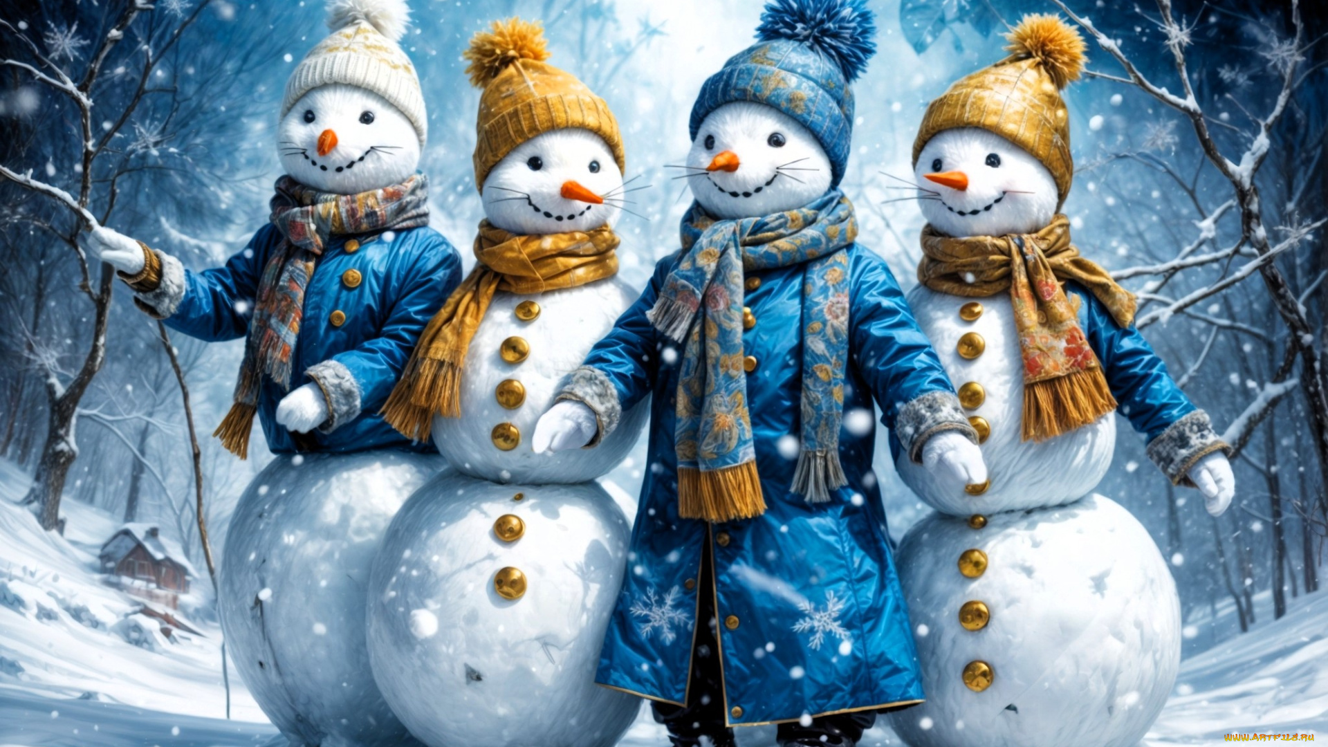 праздничные, снеговики, шапки, усы, куртки, шарфы