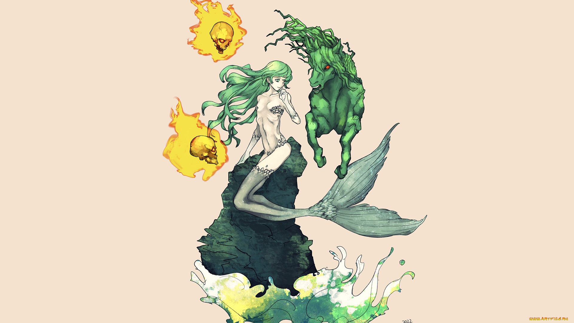 видео, игры, shin, megami, tensei, v, русалка, скала, черепа, лошадь