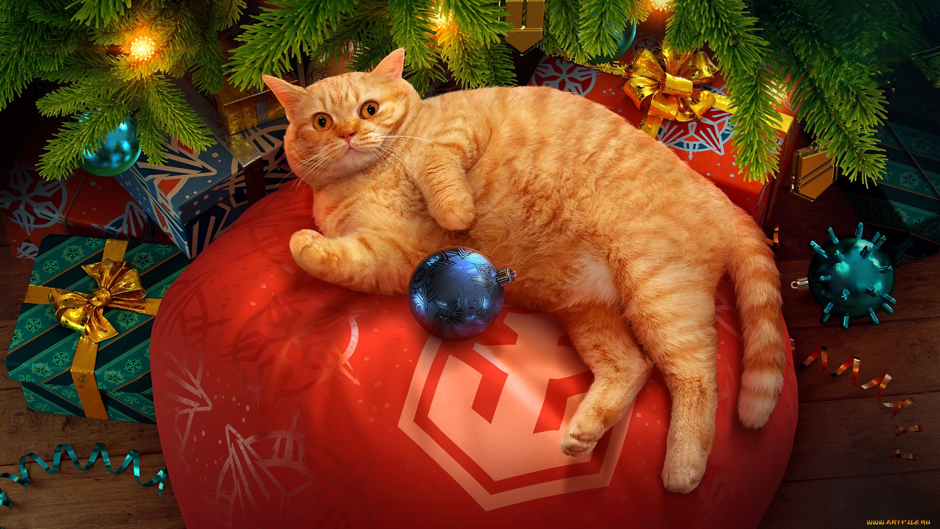 видео, игры, world, of, warships, кот, шарик, мешок, ёлка, украшения