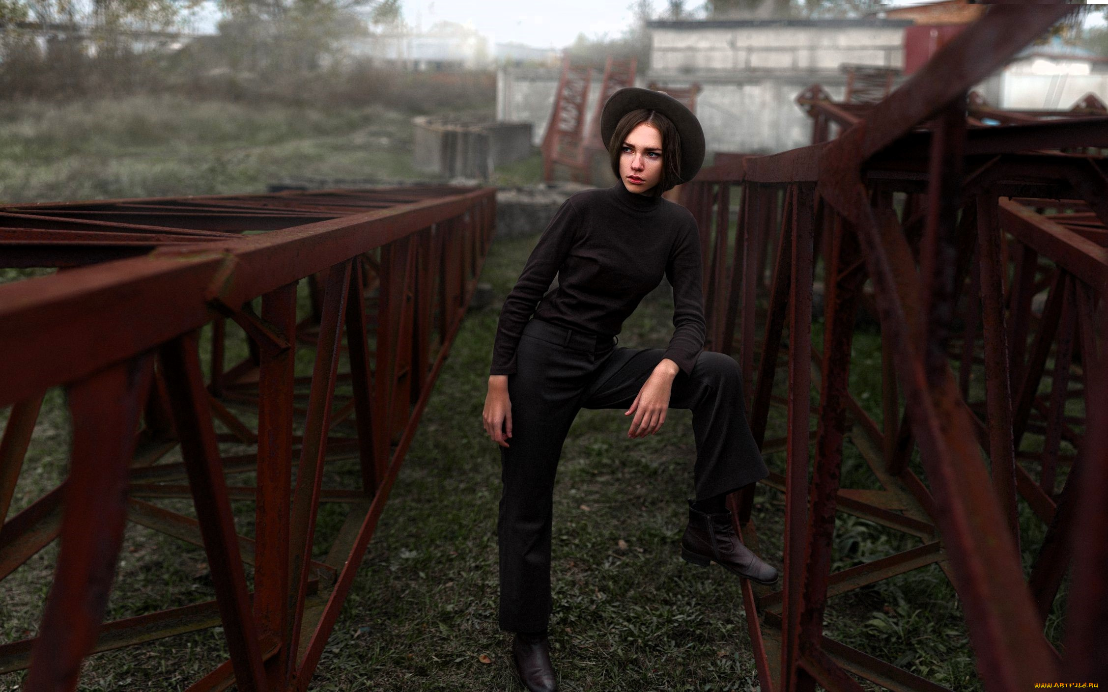 девушки, -, брюнетки, , шатенки, брюнетка, шляпа, свитер, брюки, конструкции