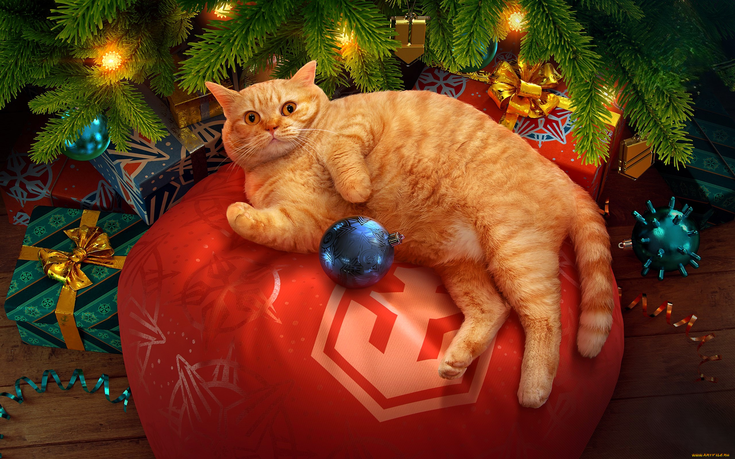 видео, игры, world, of, warships, кот, шарик, мешок, ёлка, украшения