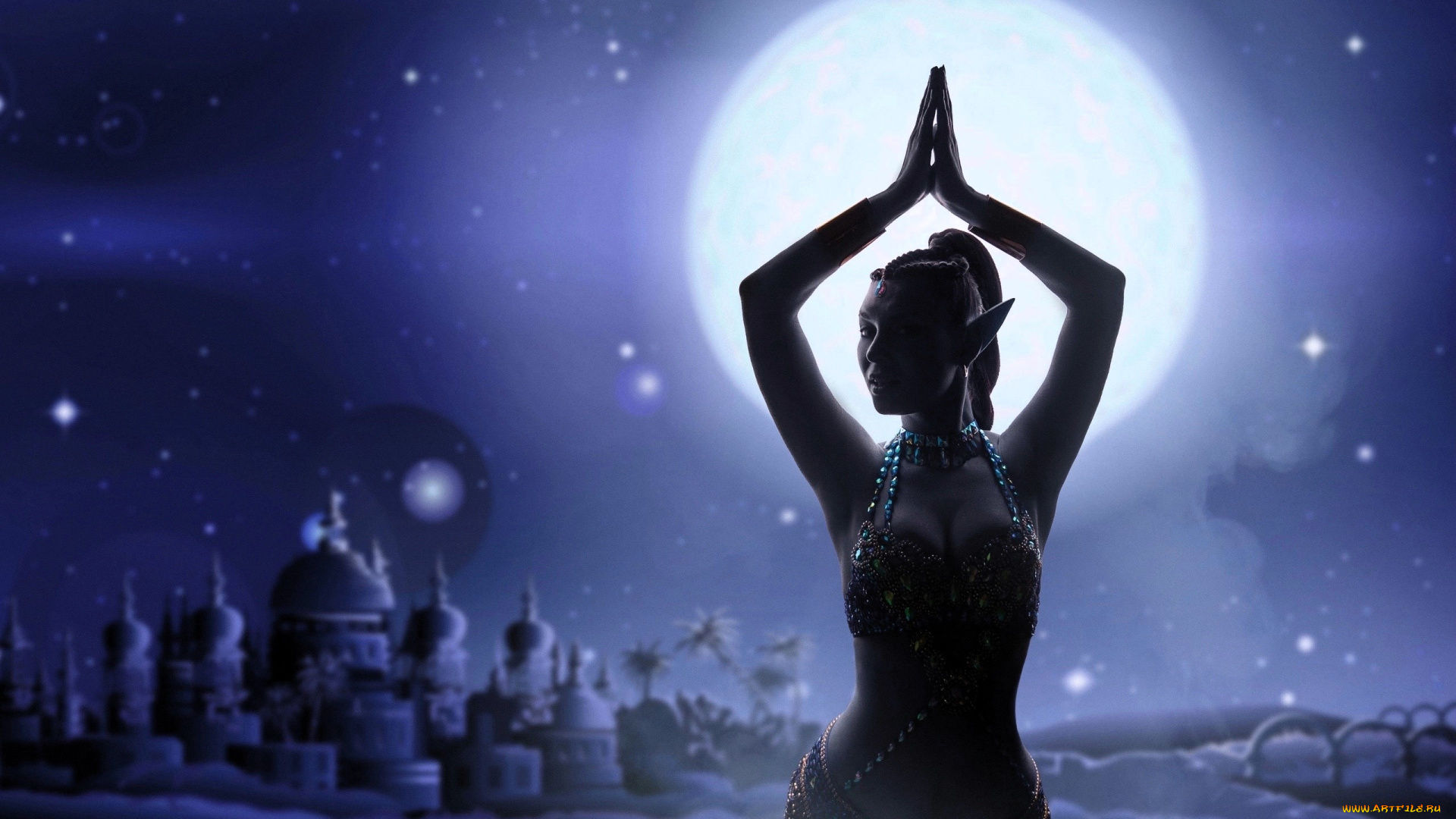 девушки, анна, шаховская, образ, косплей, наряд, костюм, танец, город, луна, звезды