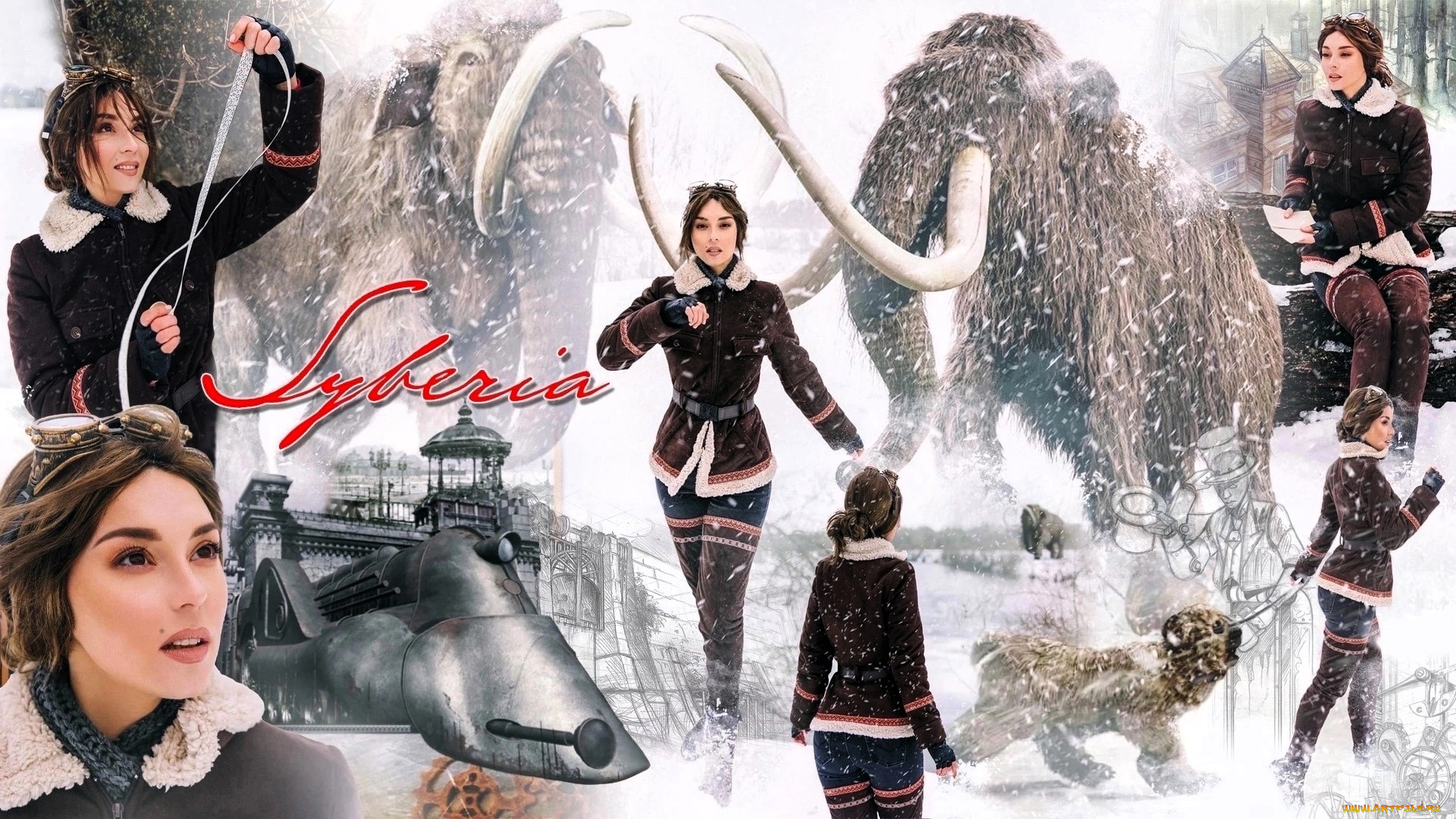 девушки, анна, шаховская, syberia, образ, косплей, наряд, костюм, мамонты, техника, зима, снег