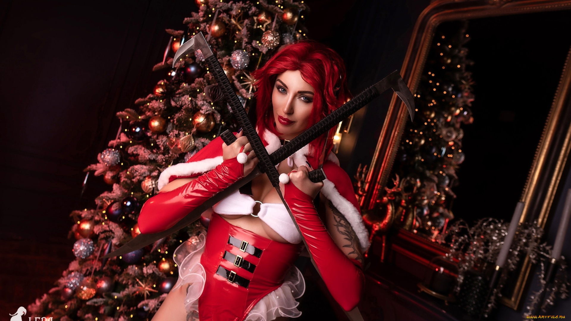 девушки, valery, himera, , lera, himera, образ, косплей, наряд, костюм, кровь, оружие, ёлка, новый, год
