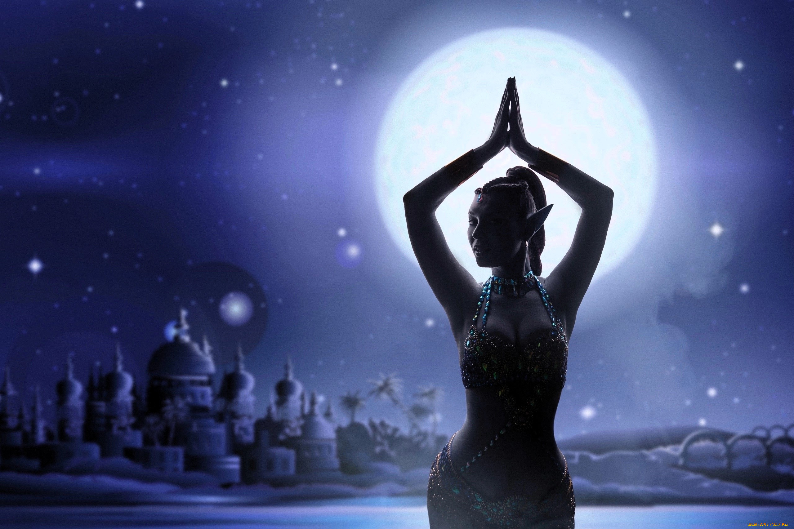 девушки, анна, шаховская, образ, косплей, наряд, костюм, танец, город, луна, звезды